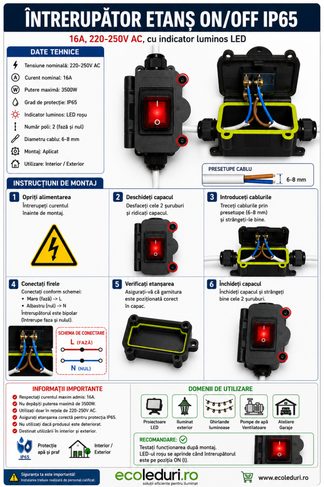 Întrerupător etanș ON/OFF IP65 16A 250V [6]