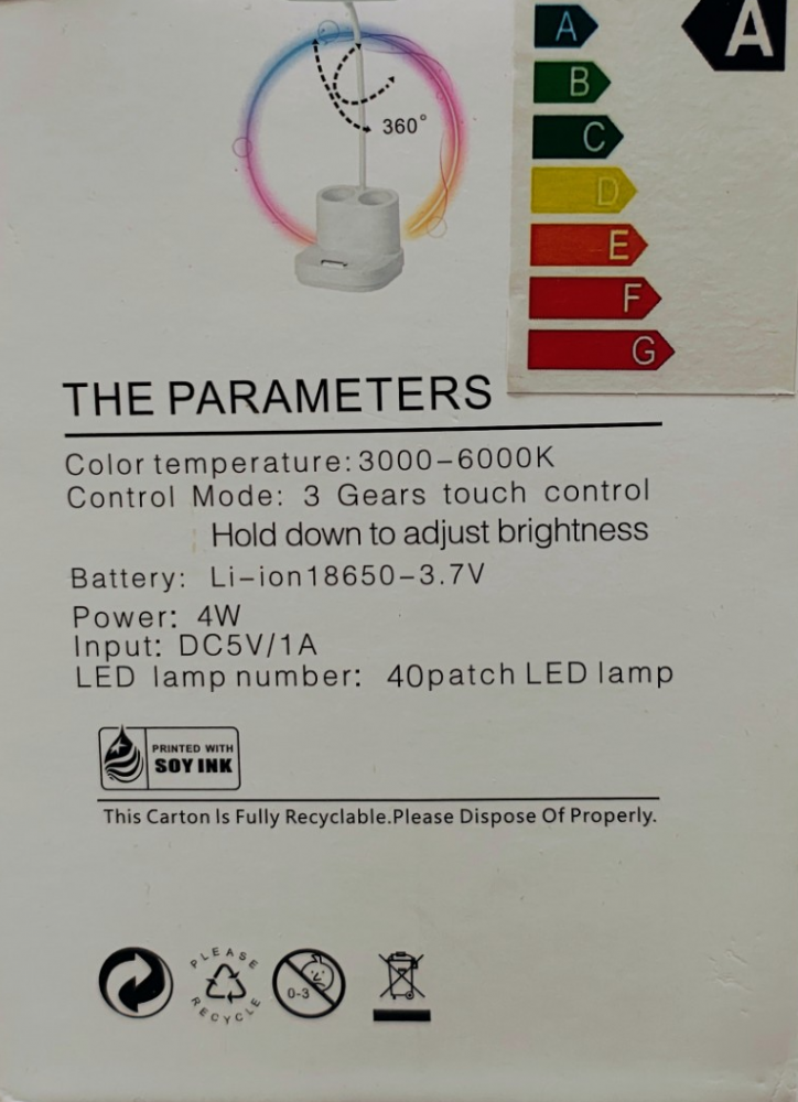 Lampa de birou veioza cu acumulator cod 1958 , intrerupator cu touch, LED 4W  lumina culoare rece calda si neutra  , H 40 cm - Imagine produs en-gros [6]