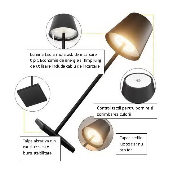 Lampă de Masă cu 3 moduri de luminare, Alba, Lampă Portabilă Modernă cu Cablu Inclus, Ø11,2x35,5 cm [2]