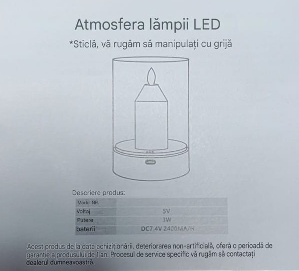 Lampa de sticlă cu  flacără proiectata cu led, reglabilă, cu senzor de mișcare, control, lumină de noapte fără fir, reincarcabilă pentru dormitor, restaurant, cafenea, lanternă de masă cu lumină caldă [8]