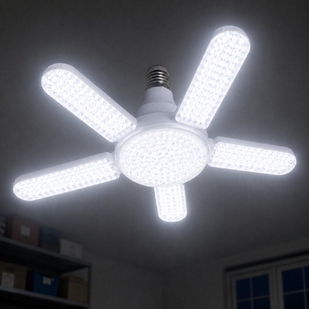 Lampă LED E27 50W cu 5 brațe pliabile transparente 9000Kpentru garaj și atelier [2]