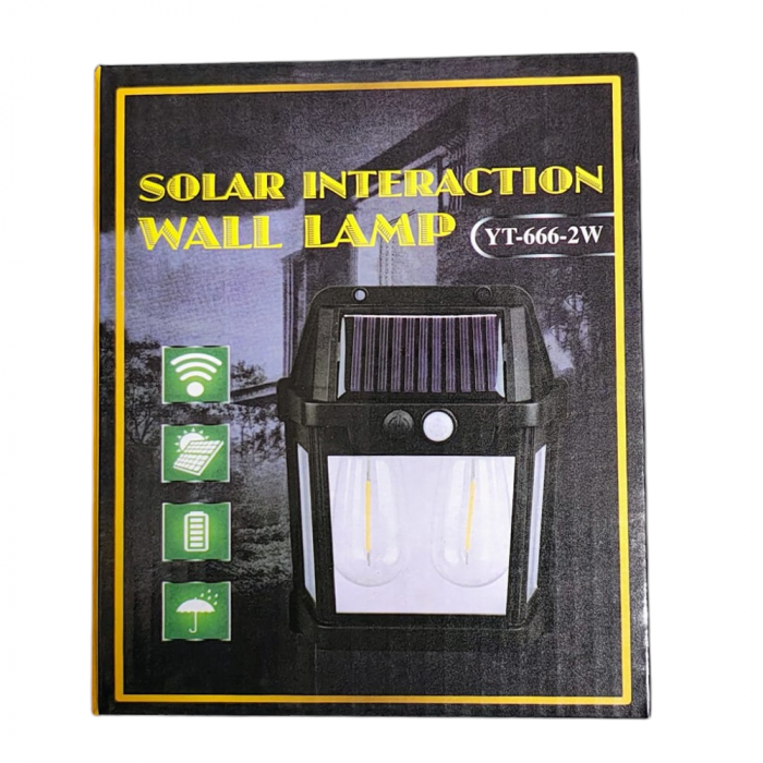 Lampă solara de perete cu senzor de lumina si miscare,YT-666 2W Design tip felinar cu 2 becuri [2]