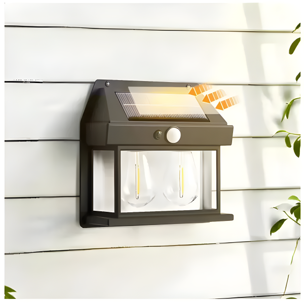 Lampă solara de perete cu senzor de lumina si miscare,YT-666 2W Design tip felinar cu 2 becuri [4]