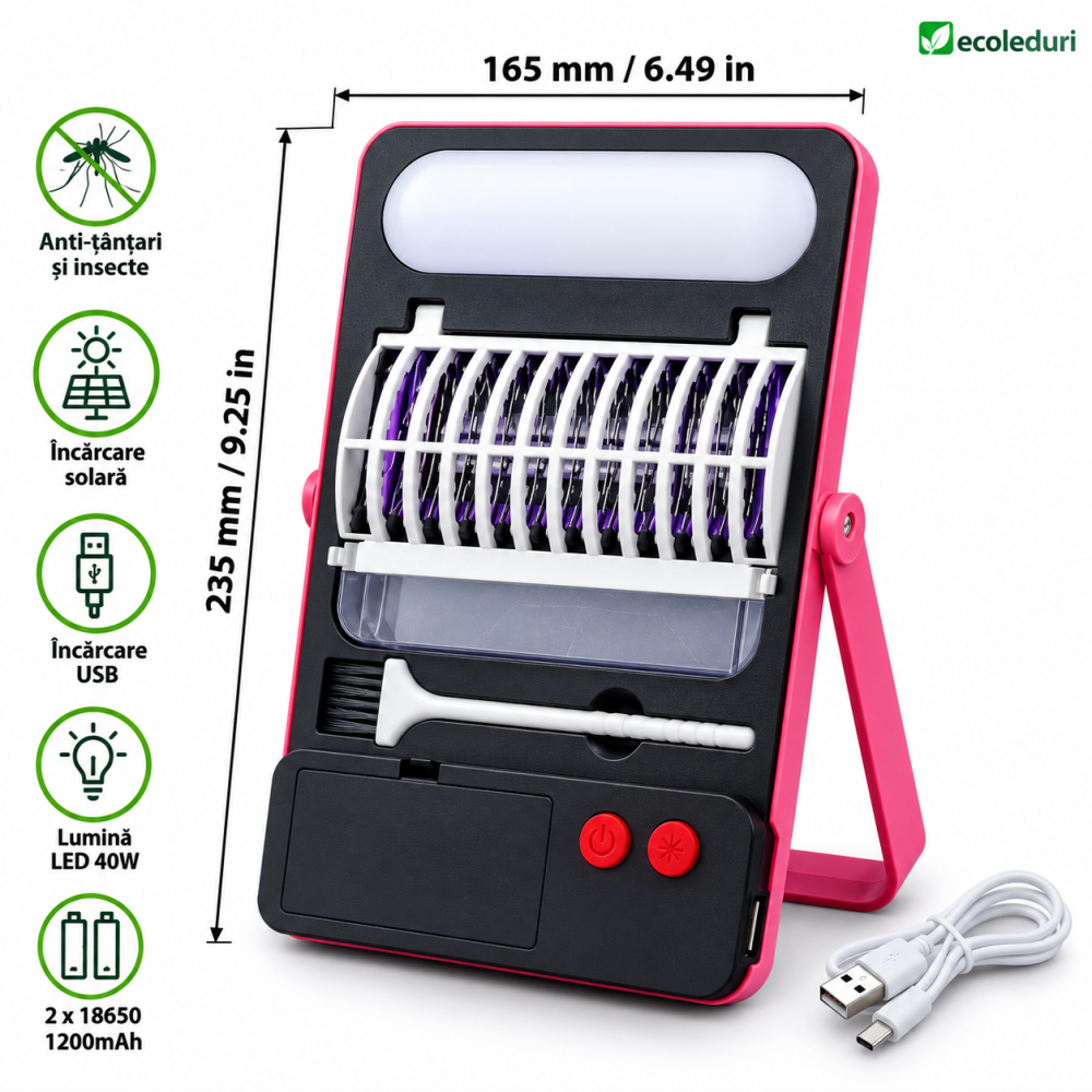 Lampă solară anti-țânțari BL-701 40W cu LED UV, grilă electrică 1800V și panou solar [4]