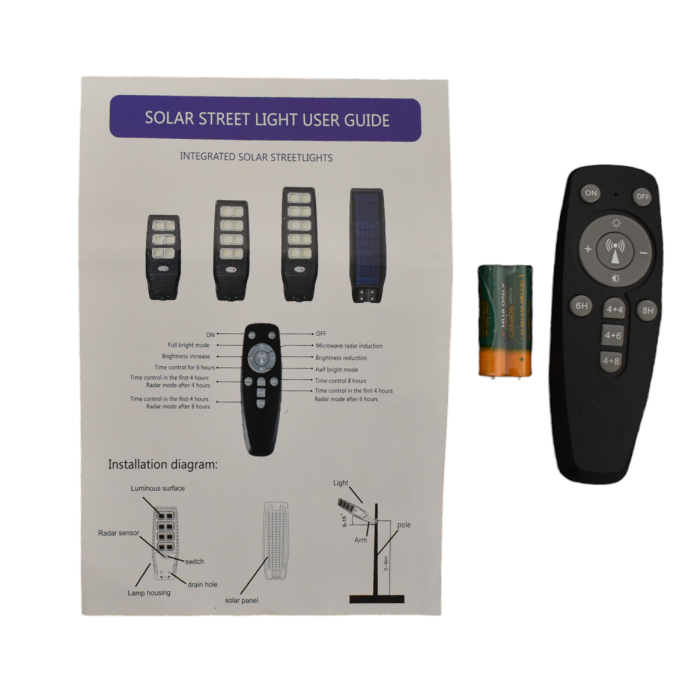 Lampa Solara Stradal  JX-9990 300W Iluminat Perimetral  Incarcare Rapida 6500K  Panou 6V 15W  Acumulator 3,2V 12Ah si Telecomanda - Imagine produs en-gros [2]