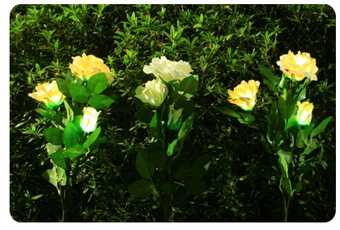 Lampi solare decorative de gradina tip floare de trandafir galben set de 4 buc - Imagine produs en-gros [3]