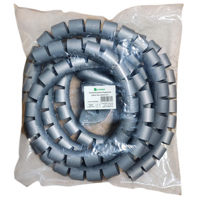 Organizator cabluri spiralat,Ø25mm x 2m, gri,protectie birou [3]