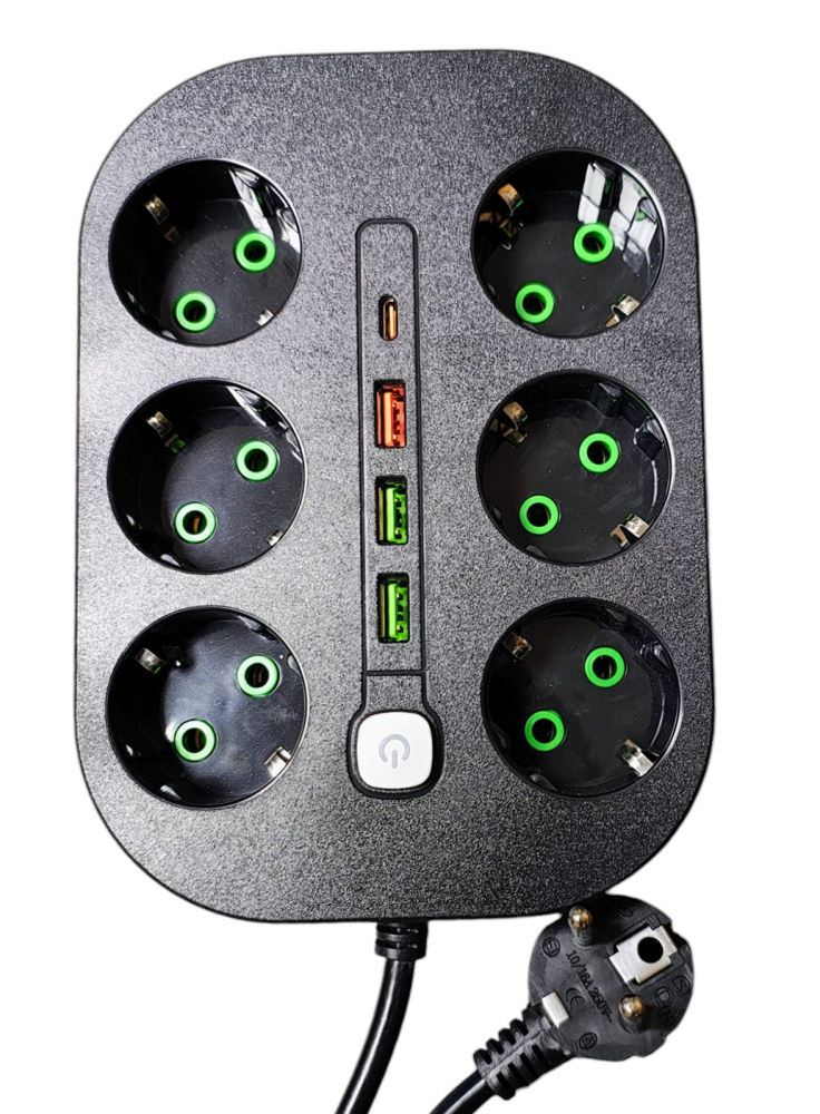 Prelungitor cu 6 prize schuko 3 USB si 1 PD  1,8 m T106-1 - Imagine produs en-gros [2]