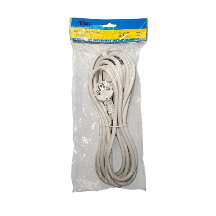 Prelungitor Cuplă 5M alb 3x1,5 mm² 10A 240V cu stecher și cuplă cauciucată [3]