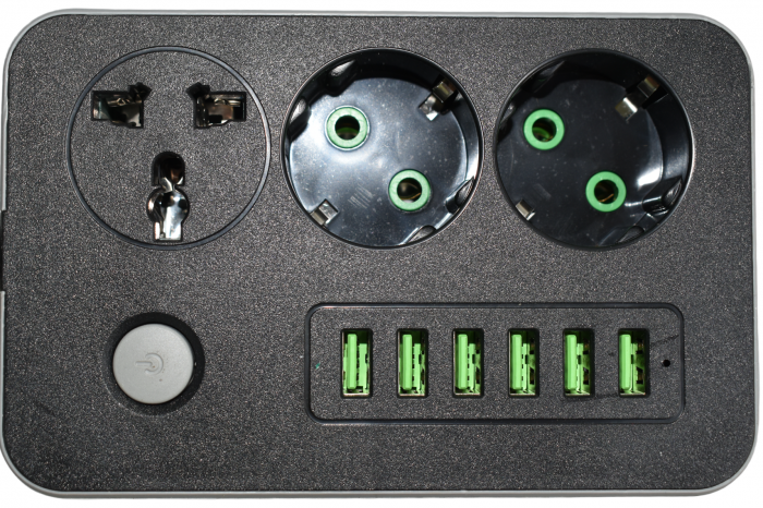 Prelungitor cu priza Schuko T22-1 ,cu 6 Huburi USB si power switch , 2 m [3]