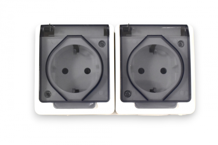 Priza dubla pe tencuiala cu capac transparent-contacte din cupru [2]