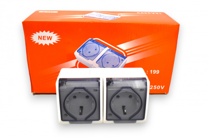 Priza dubla pe tencuiala cu capac transparent-contacte din cupru [5]