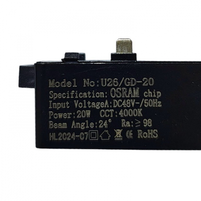 Proiector LED pentru Șină Magnetică U26/GD-20, 20W, 4000K, Unghi lumina 24°, Chip OSRAM, 48V [7]