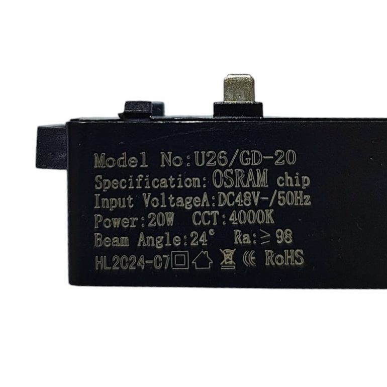 Proiector LED șină magnetică U26/GD-20, 20W, 4000K, 24°, chip OSRAM, Ra>98, 48V [6]