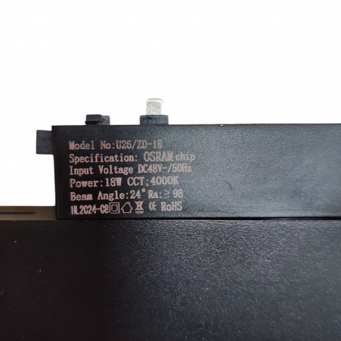 Proiector tip spot LED liniar reglabil, pentru șină magnetică U26/ZD-18, 18W, 4000K, chip OSRAM, 48V [9]
