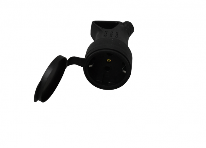 Cuplã  2P Schuko cu împãmântare,  cauciucatã cu inel (de extragere) si capac de protectie YW-7396 [2]