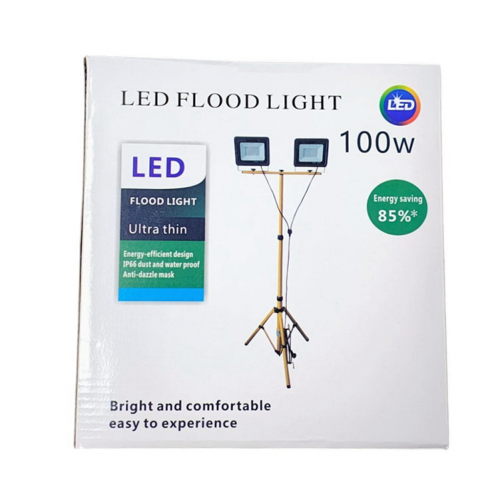 Trepied telescopic cu 2 proiectoare Led de 50W fiecare ,IP66,conectate, plus cablu alimentare de 290 cm [10]