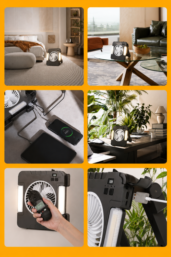 Ventilator portabil solar UXI BL-G450 cu panou solar pliabil 10W, 4 viteze, afișaj digital, Power Bank USB și lumină anti-țânțari [2]