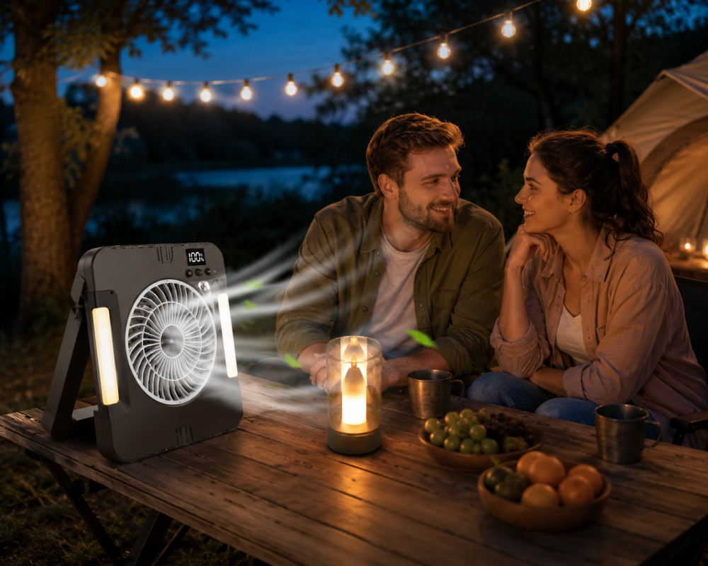 Ventilator portabil solar UXI BL-G450 cu panou solar pliabil 10W, 4 viteze, afișaj digital, Power Bank USB și lumină anti-țânțari [1]