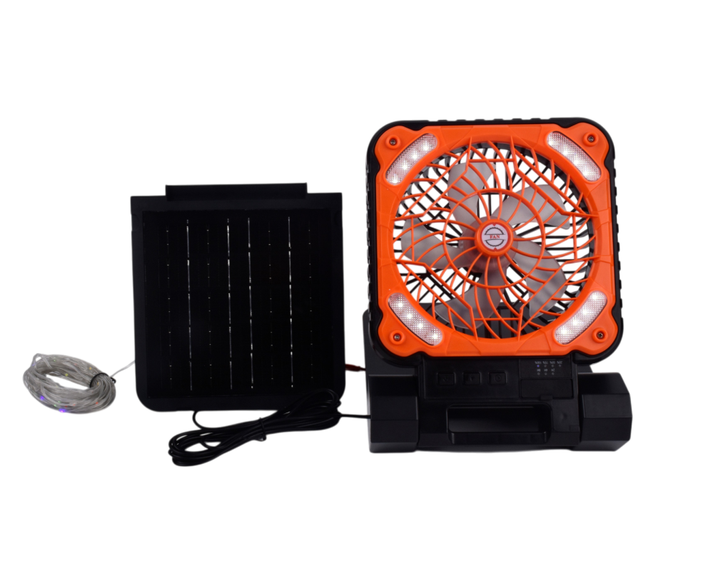 Ventilator portabil solar PV-WJ016 cu panou solar, lampă LED, ghirlandă LED 10 m, USB Type-C, Power Bank, 3 viteze și timer 2/4 ore [8]