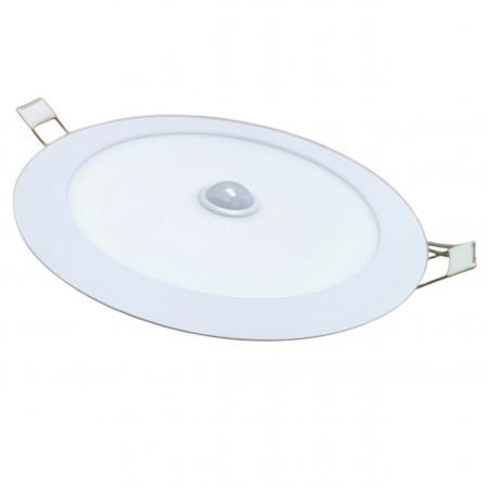 Aplică LED Slim Încastrată în Tavan, cu Senzor de Mișcare și Crepuscular, Ramă Metalică Albă, Ø168mm [1]