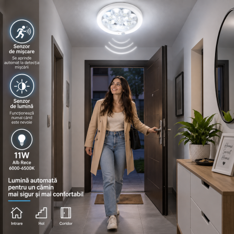 Corpuri de iluminat - Aplica LED 11 W cu senzor de lumina si miscare