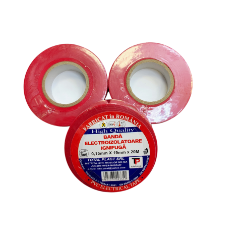 Adezivi si benzi adezive - Bandă Izolatoare Ignifugă Rosie PVC 19 mm x 20 m Rezistență 7 kV