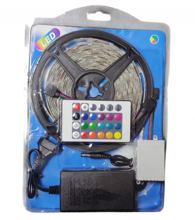 Bec Color led - Banda LED cu silicon , cod 5050,Color RGB , cu telecomanda si alimentator, lungime 5 M