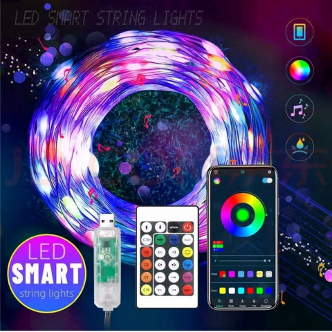 Banda led smart control  5m RGB WFI reactie sonora control vocal si din telecomanda - Imagine produs en-gros [3]
