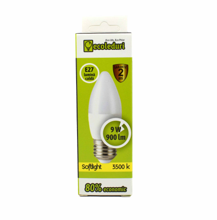 Bec E27 9W Lumanare C37 Ecoled 3500K [1]