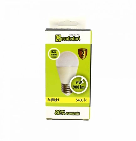 Bec E27 9W Sferic G45 Ecoled 3500K - Imagine produs en-gros [3]