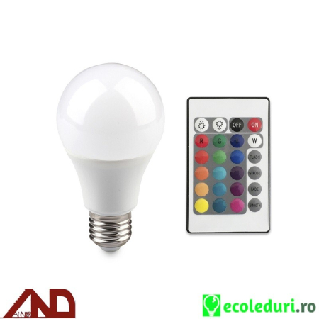 Bec Color led - Bec LED 7W E27 RGB si Alb Lampa de Veghe Dimabila cu Telecomanda