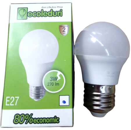 Becuri  Led - Bec -Led -E27-3W -lumina rece -6500K