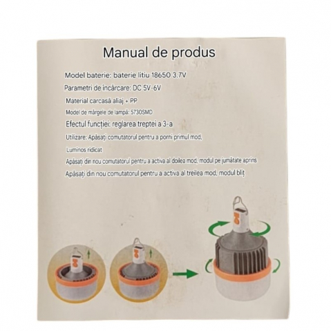 Bec  LED tip lanterna  portabil S-9020 100w, indicator acumulator - Imagine produs en-gros [7]