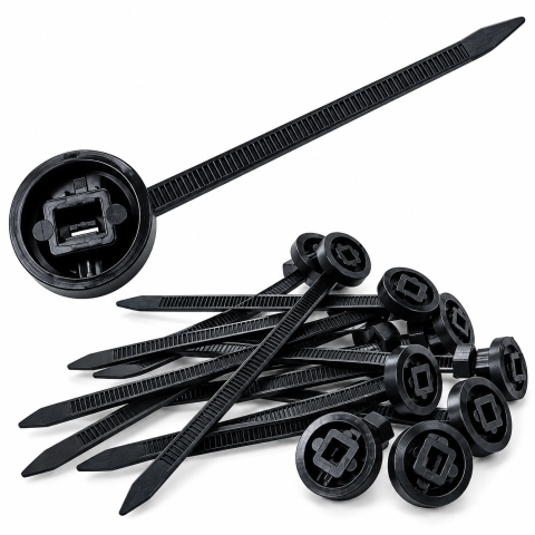 Coliere cablu auto nylon 90x5 mm cu piesa rotunda fixare set  engros50 bucati [2]