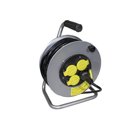Prelungitoare/Derulatoare - Derulator prelungitor electric 25 M pe tambur metalic 3x2.5mm , 4 prize cu capac , protectie si impamantare
