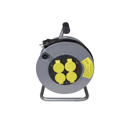 Derulator prelungitor electric 25 M pe tambur metalic 3x2.5mm , 4 prize cu capac , protectie si impamantare [1]