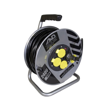 Prize și Întrerupătoare - Derulator prelungitor electric 40 M pe tambur metalic 3x2.5mm , 4 prize cu protectie si impamantare - Imagine produs en-gros
