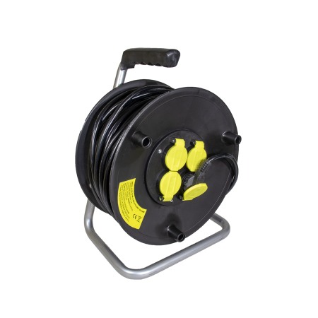 Prize și Întrerupătoare - Derulator prelungitor electric 50 M pe tambur 3x1.5mm , 4 prize cu capac , protectie si impamantare - Imagine produs en-gros