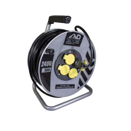 Prelungitoare/Derulatoare - Derulator prelungitor electric 50 M pe tambur metalic 3x2.5mm , 4 prize cu protectie si impamantare
