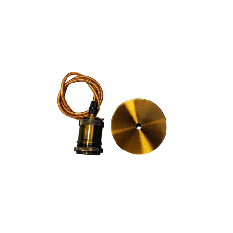 Dulie E27 cromată cu fir textil 85 cm și suport plafon Ø10 cm, cu accesorii de montaj [2]