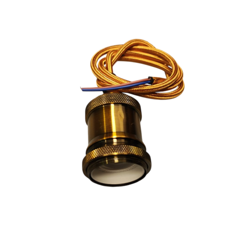 Dulie E27 cromată cu fir textil 85 cm și suport plafon Ø10 cm, cu accesorii de montaj [1]