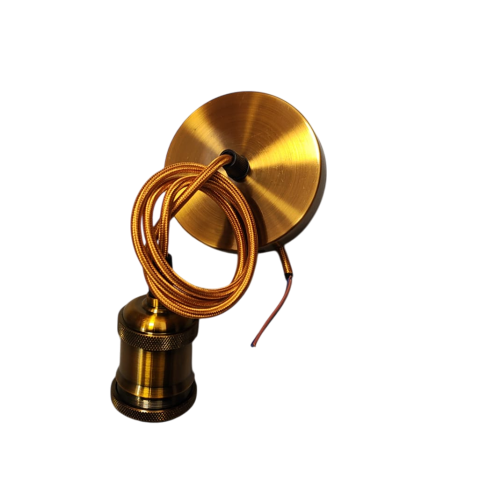 Dulii/Dulie adaptor - Dulie E27 cromată cu fir textil 85 cm și suport plafon Ø10 cm, cu accesorii de montaj