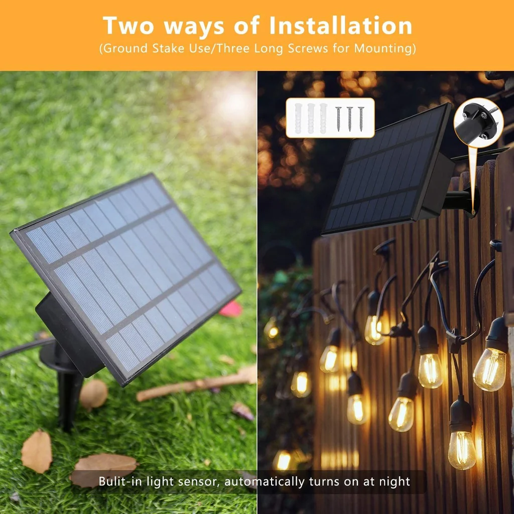 Ghirlanda solara LED 20m 20 becuri S14 filament lumina calda exterior [1]