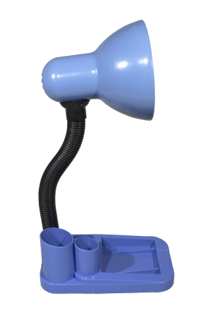 Corpuri de iluminat - Lampa de birou albastra cu suport accesorii de birou , pentru becuri E27 Led si economice , cu brat reglabil