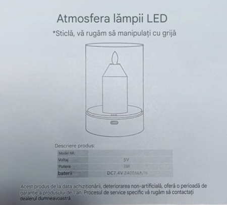 Lampa de sticlă cu  flacără proiectata cu led, reglabilă, cu senzor de mișcare, control, lumină de noapte fără fir, reincarcabilă pentru dormitor, restaurant, cafenea, lanternă de masă cu lumină caldă [7]