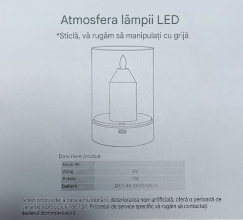 Lampa de sticlă cu  flacără proiectata cu led, reglabilă, cu senzor de mișcare, control, lumină de noapte fără fir, reincarcabilă pentru dormitor, restaurant, cafenea, lanternă de masă cu lumină caldă - Imagine produs en-gros [7]
