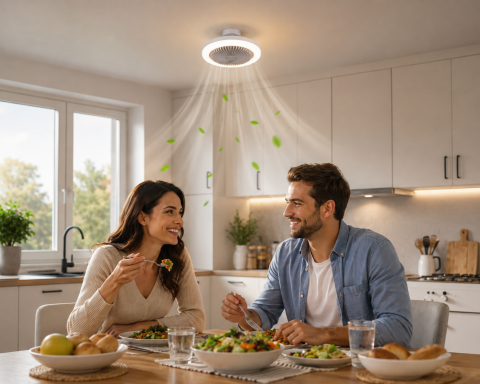 Ventilator - Lampă LED cu Ventilator E27 25W, 1800 lm, Telecomandă, 3 Viteze, Alb