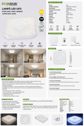 Lampă LED UFO pătrată 36W 6500K [4]