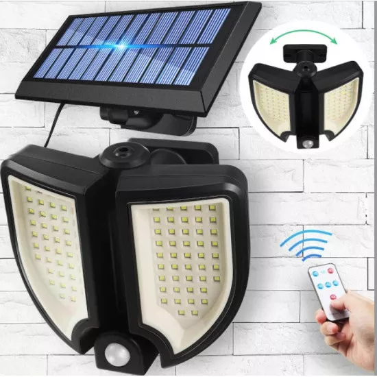Surse de iluminat - Lampă solară cu panou separat YT-90  rotativă la 180 de grade cu senzor crepuscular si de miscare plus telecomanda